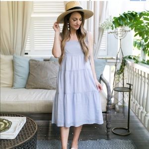 Madewell White and Blue Striped Midi Dress
